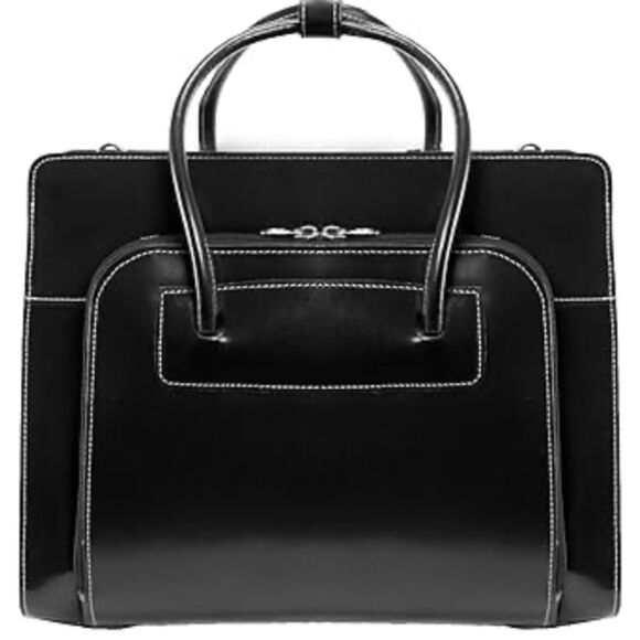 Mcklein Lake Forest Ladies Leather Laptop Brief Case Removable - Black bag - Picture 12 of 15